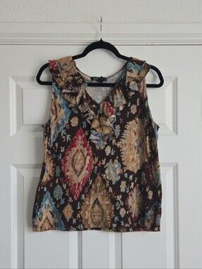 Ralph Lauren Brown Multi-Color Ruffled Sleeveless Camisole